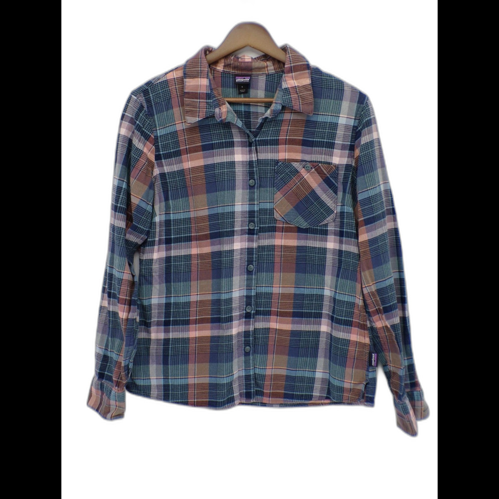 Patagonia Women's Heywood Flannel Button Shirt Plaid Blues Pinks Size 6